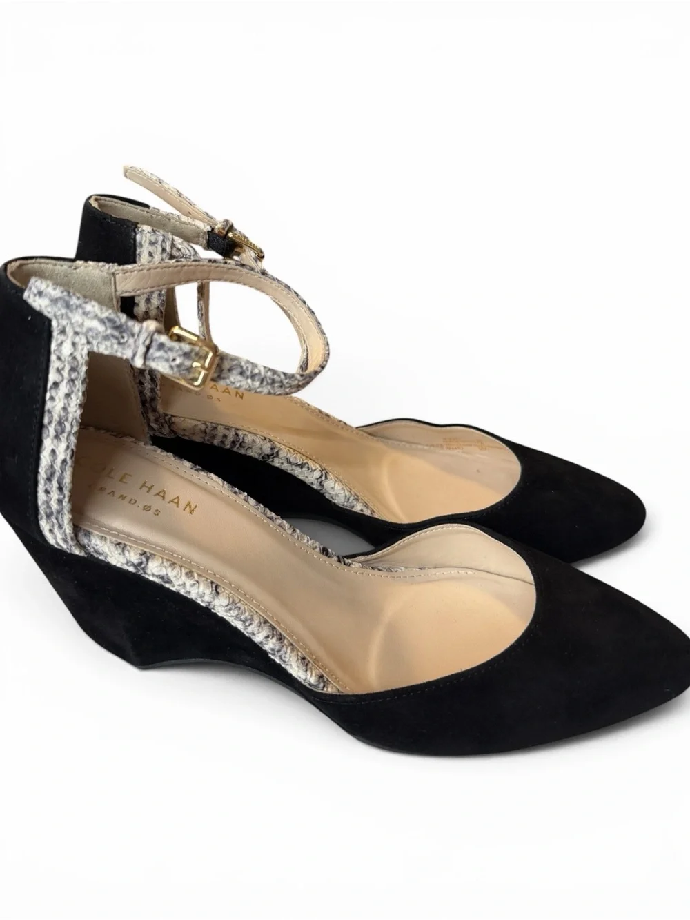 Cole Haan Lara Wedge Pump Snake-Print Ankle Strap